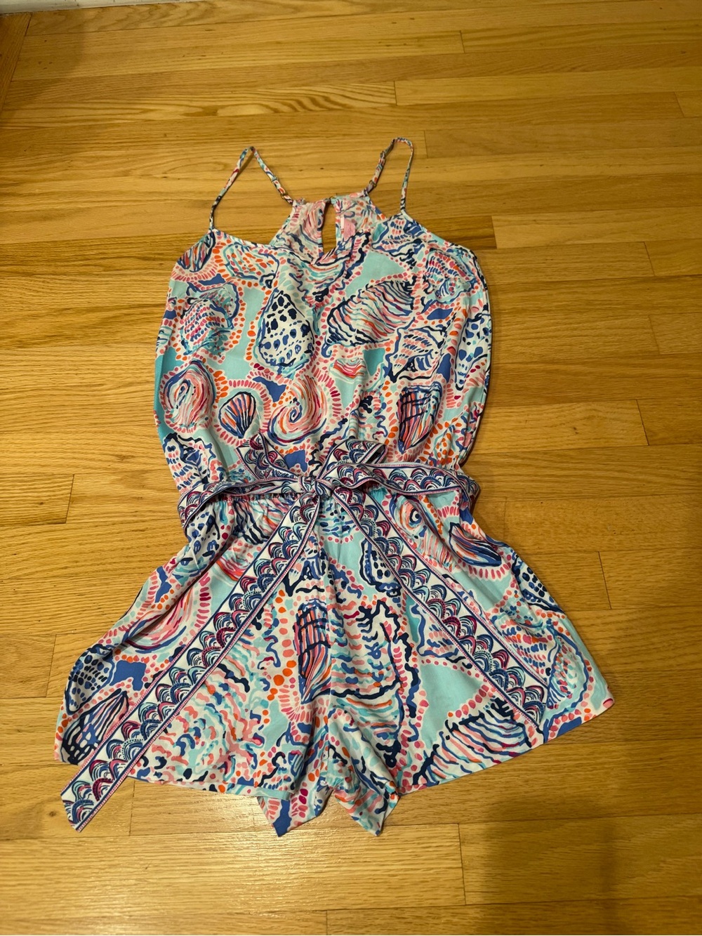 Lilly Pulitzer Multicolor Shell-Print Romper in Aqua, Pink & Navy